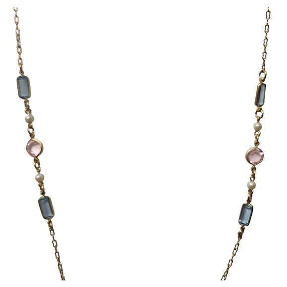 Beautiful Long Green Clear Bezel Necklace 33" - Picture 1 of 4